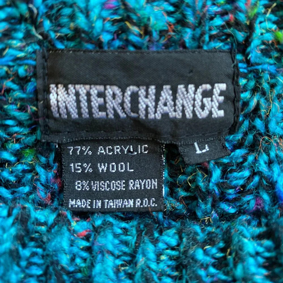 Vintage Interchange Wool 90s Knit Crew Neck Pullover Sweater Women's Large Blue - Picture 11 of 12